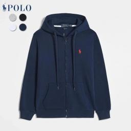 Zipper style with navy blue and red logo