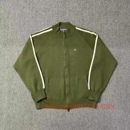 Military green white striped sweater