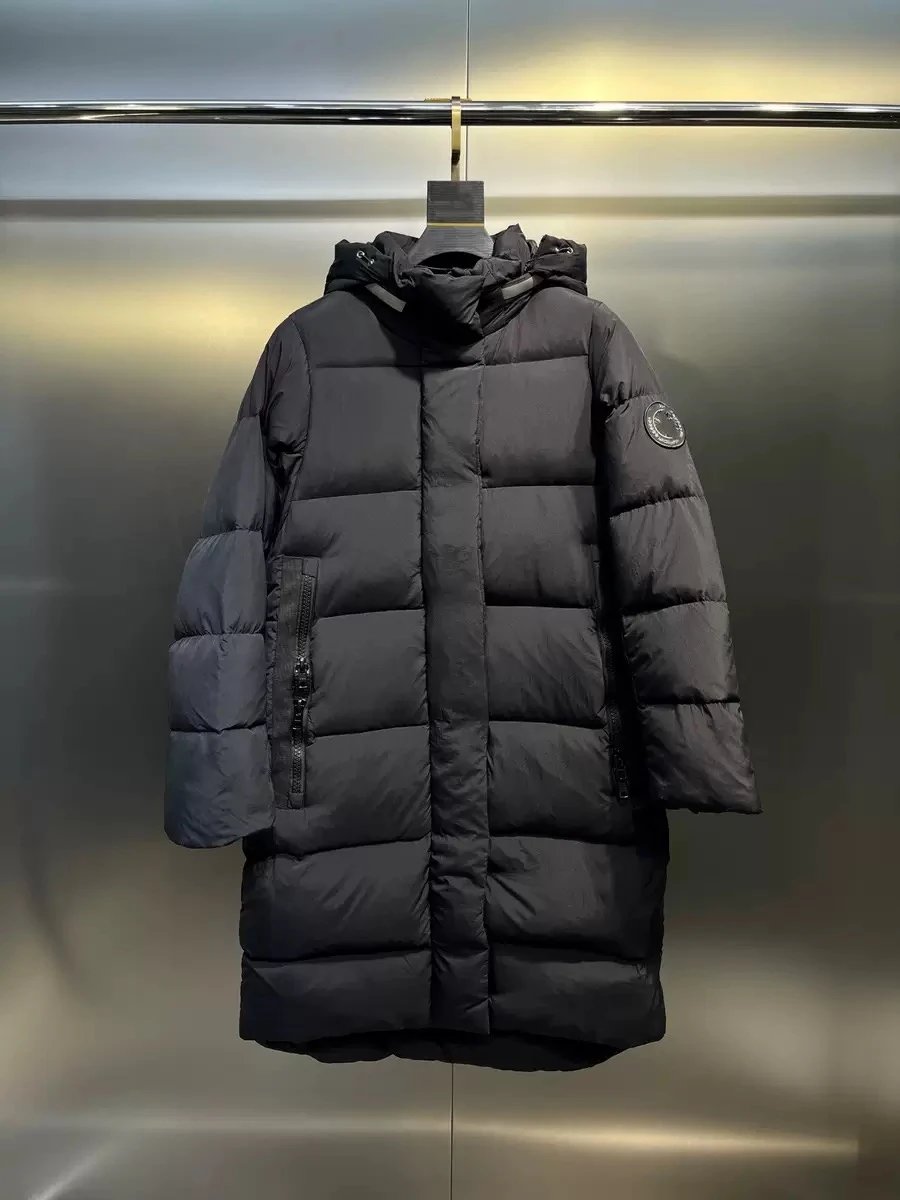 Canada goose最高品质<90%白绒长款黑色-灰色袖标